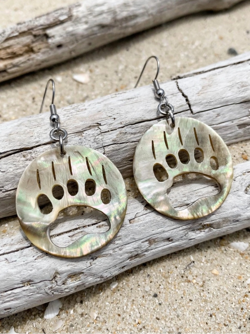 ear Paw Mother of Pearl Earrings - Genuine Blacklip Shell - Iridescent Handmade